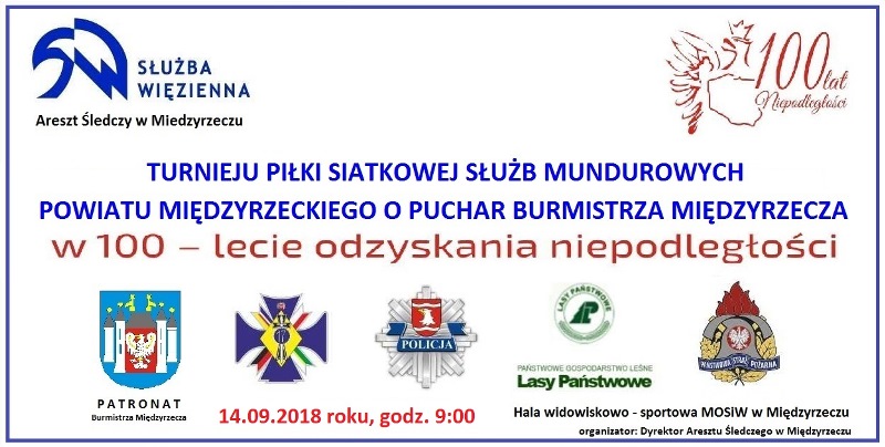 Ilustracja do informacji: Turniej piłki siatkowej służb mundurowych powiatu międzyrzckiego o Puchar Burmistrza Międzyrzecza