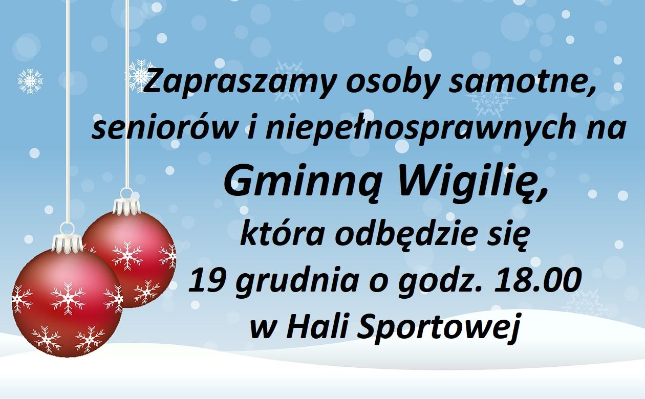 Ilustracja do informacji: Gminna Wigilia dla samotnych, seniorów i niepełnosprawnych