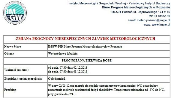 Ilustracja do informacji: Uwaga: Ostrzeżenie przed oblodzeniem 