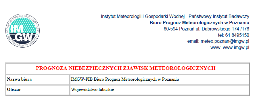 Ilustracja do informacji: Prognoza niebezpiecznych zjawisk meteorologicznych 