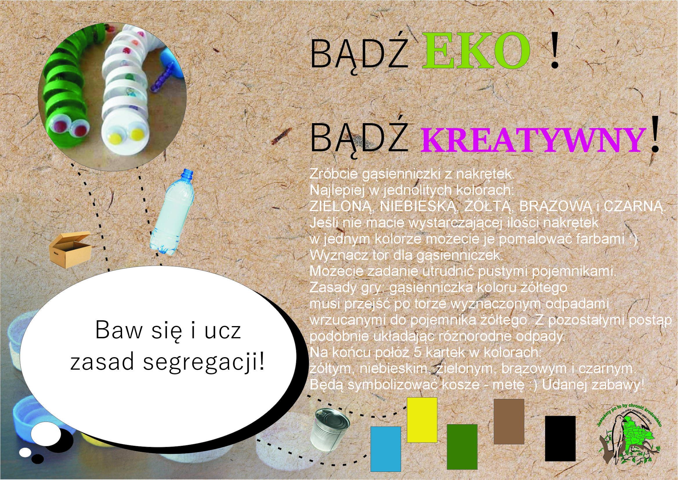 Ilustracja do informacji:  Celowy Związek Gmin CZG 12 zaprasza do wspólnej zabawy z dziećmi i naukę segregacji w domu! 