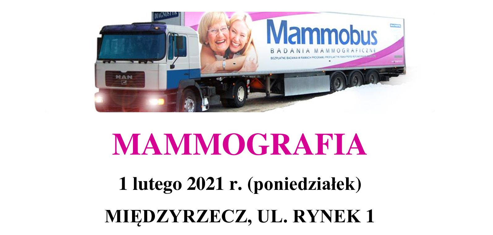 Ilustracja do informacji:  Zapraszamy Panie na badania mammograficzne 
