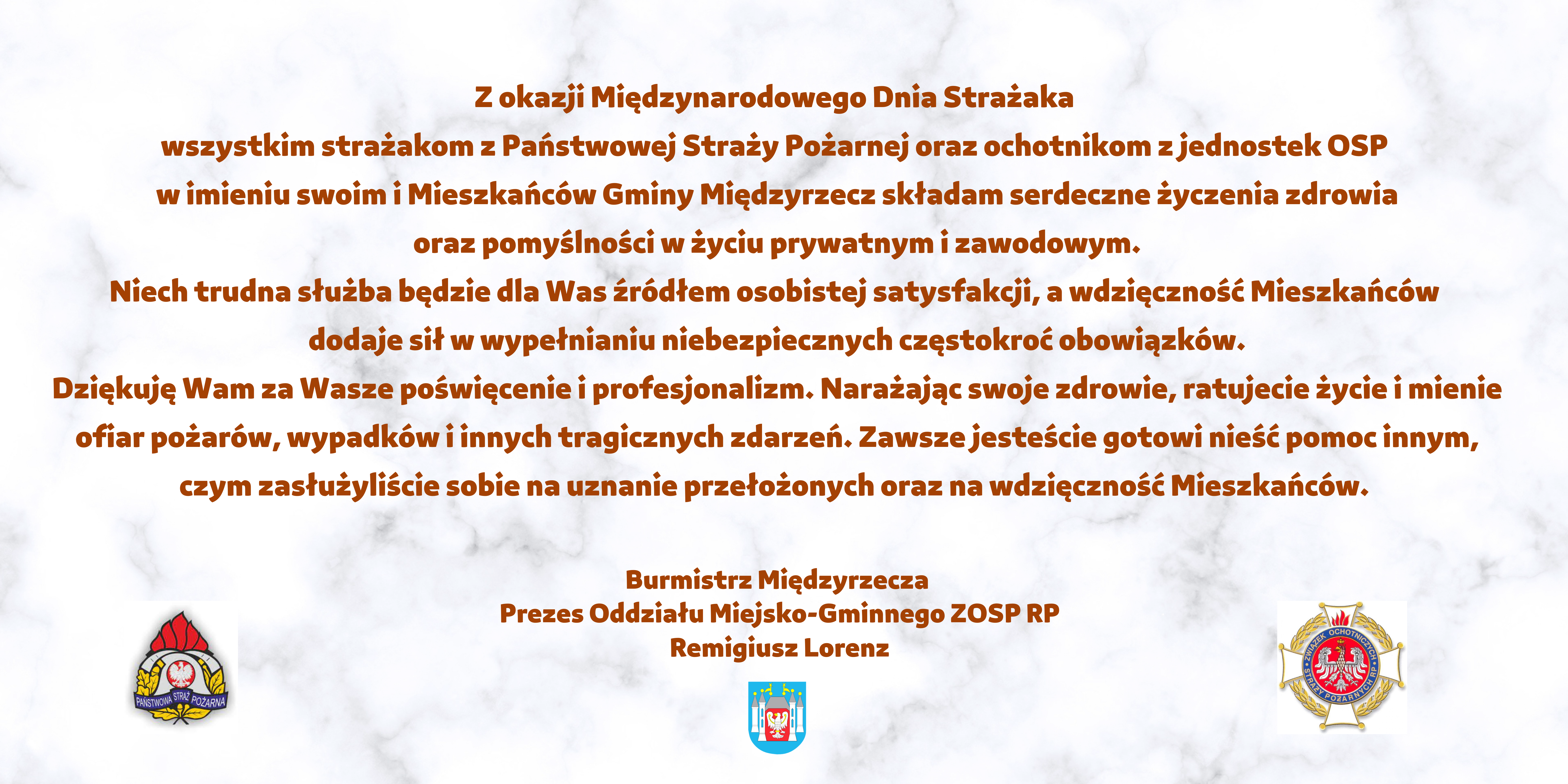 Ilustracja do informacji: Życzenia dla strażaków od burmistrza Remigiusza Lorenza 
