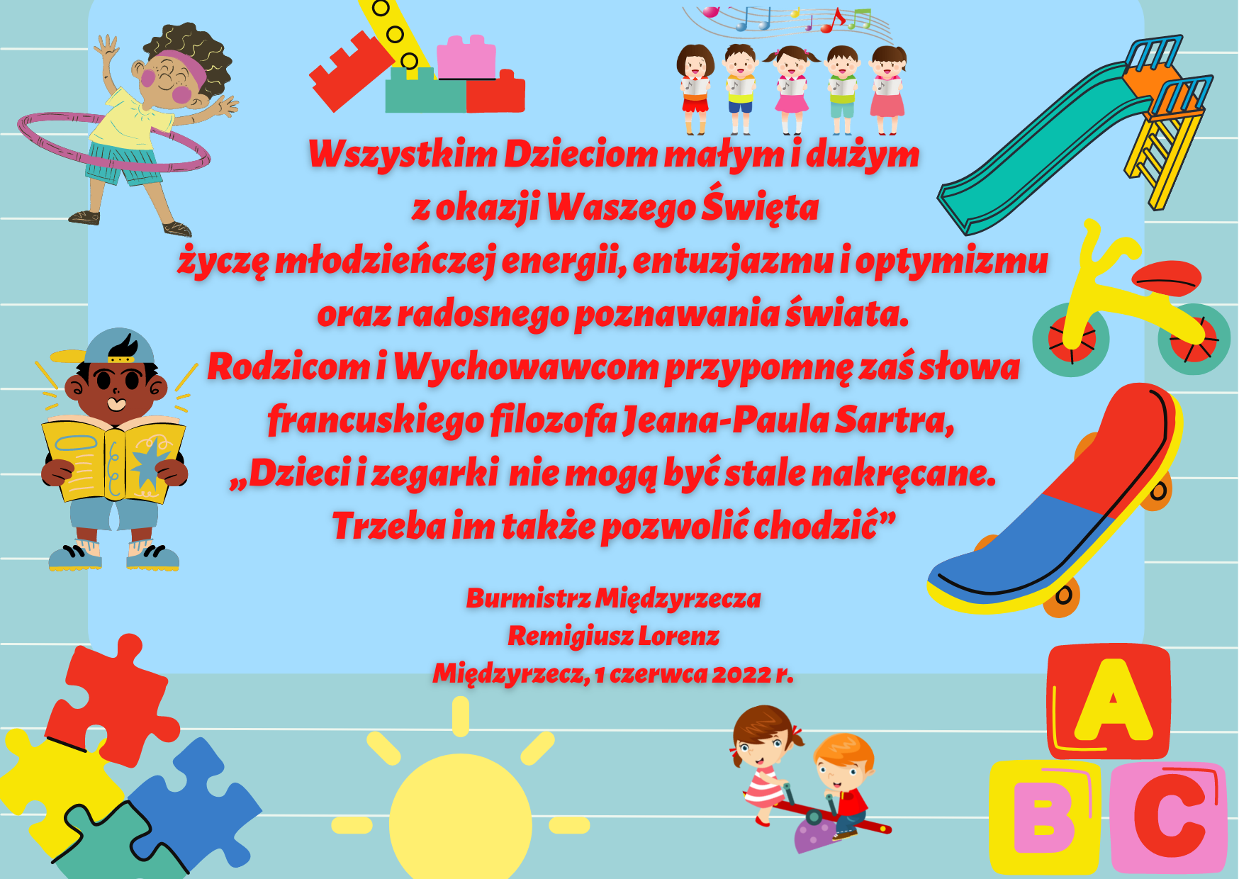 Ilustracja do informacji: Życzenia dla Dzieci od burmistrza Remigiusza Lorenza 