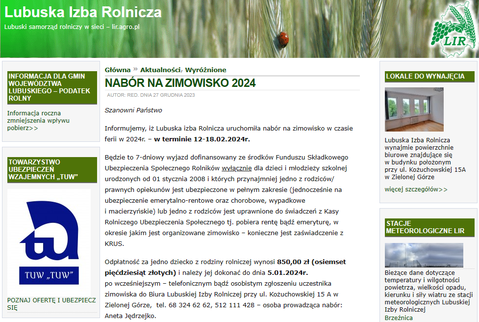 Ilustracja do informacji: Zimowisko dla dzieci rolników 