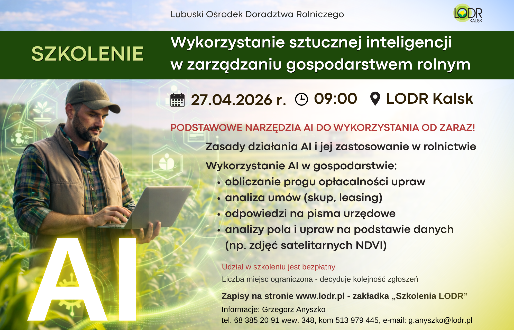 Ilustracja do informacji: Szkolenie: Wykorzystanie sztucznej inteligencji (AI) w zarządzaniu gospodarstwem rolnym
