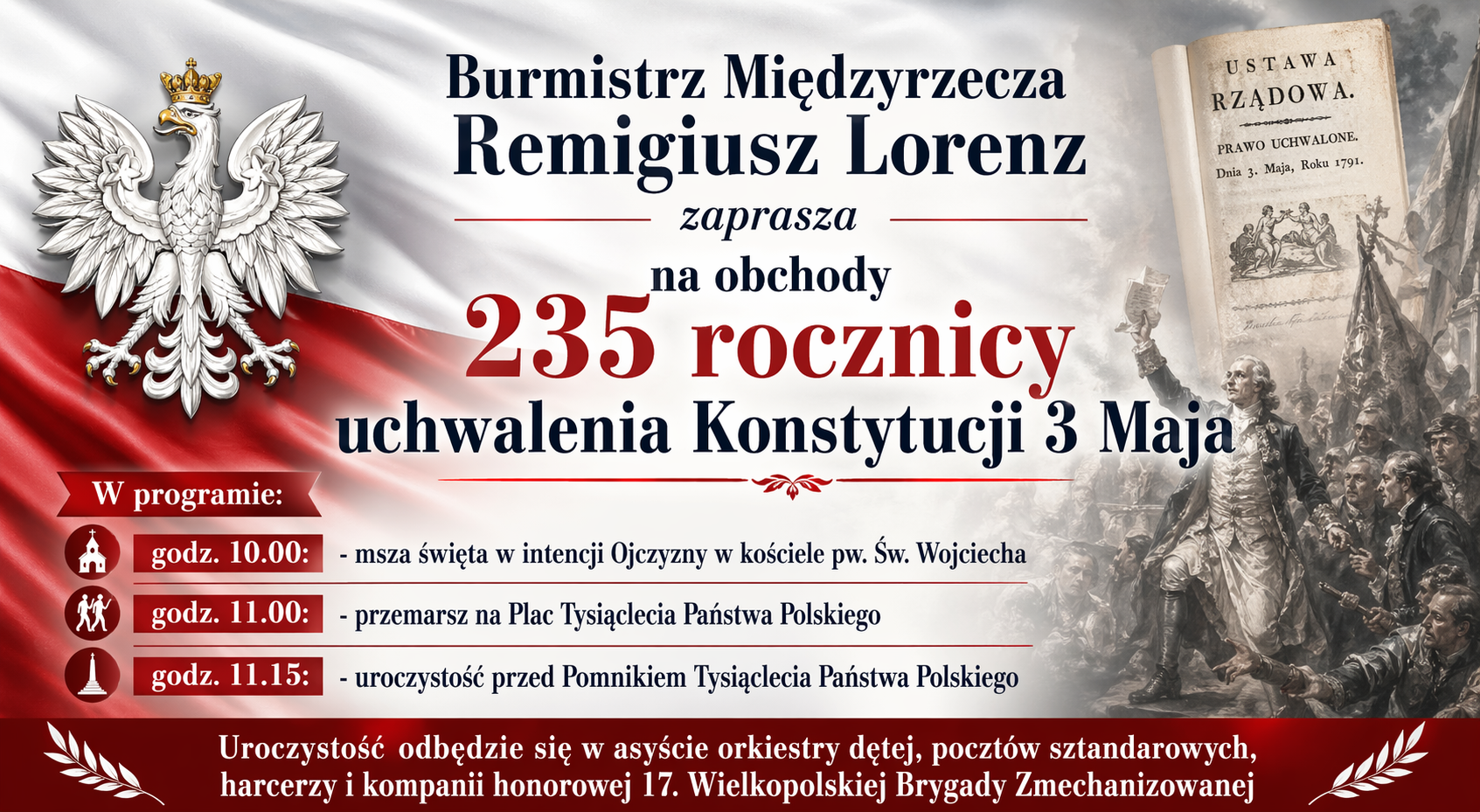 Ilustracja do informacji: Obchody Święta Konstytucji 3 Maja w Międzyrzeczu 