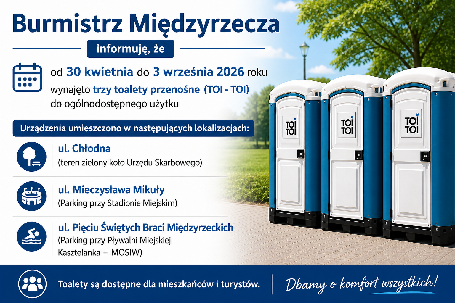 Ilustracja do informacji: Toalety w trzech miejscach miasta 