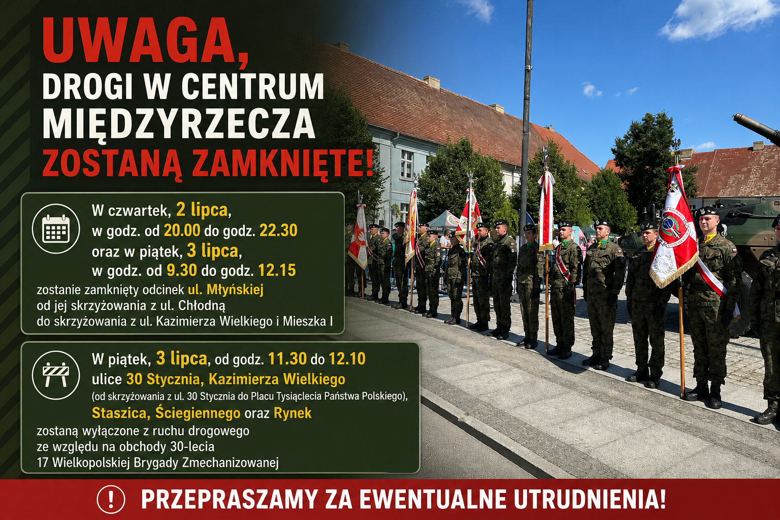 Ilustracja do informacji: Uwaga, drogi w centrum miasta zostaną czasowo zamknięte 